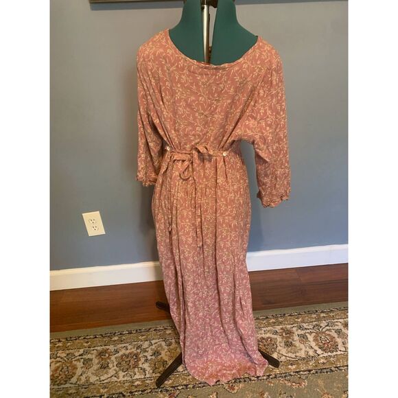 April Cornell Pink Floral 1/2 Sleeve Vintage Midi Sun Dress, size XL - Picture 2 of 6